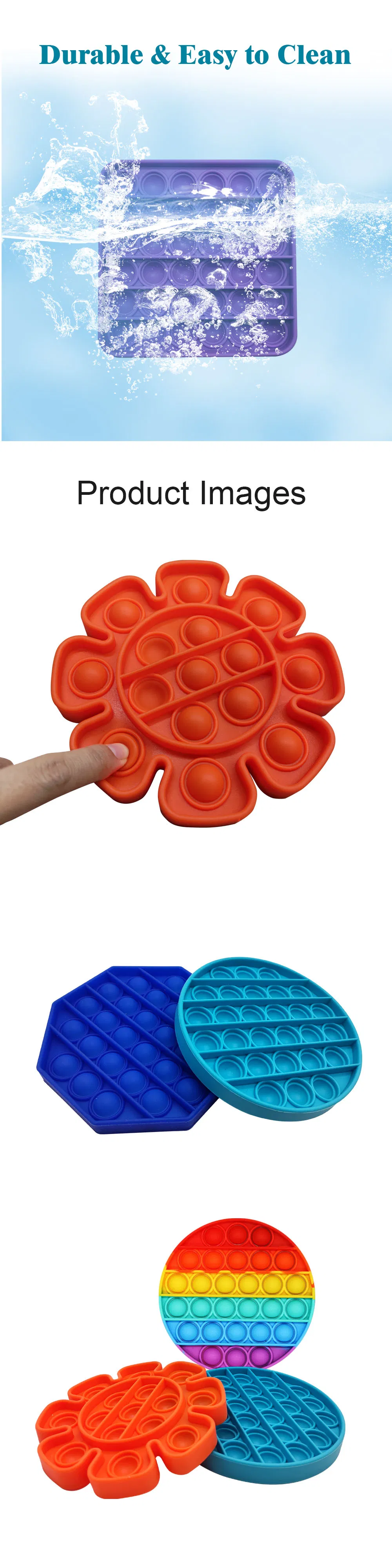 Rainbow Silicone Game Push Bubble Pop Fidget Sensory Toys Anxiety & Stress Reliever Autism Special Needs Learning Materials Gift for Kids Adults