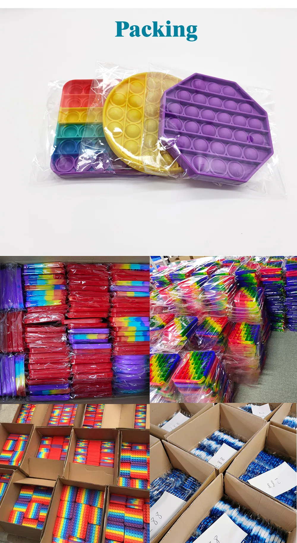 Rainbow Silicone Game Push Bubble Pop Fidget Sensory Toys Anxiety & Stress Reliever Autism Special Needs Learning Materials Gift for Kids Adults