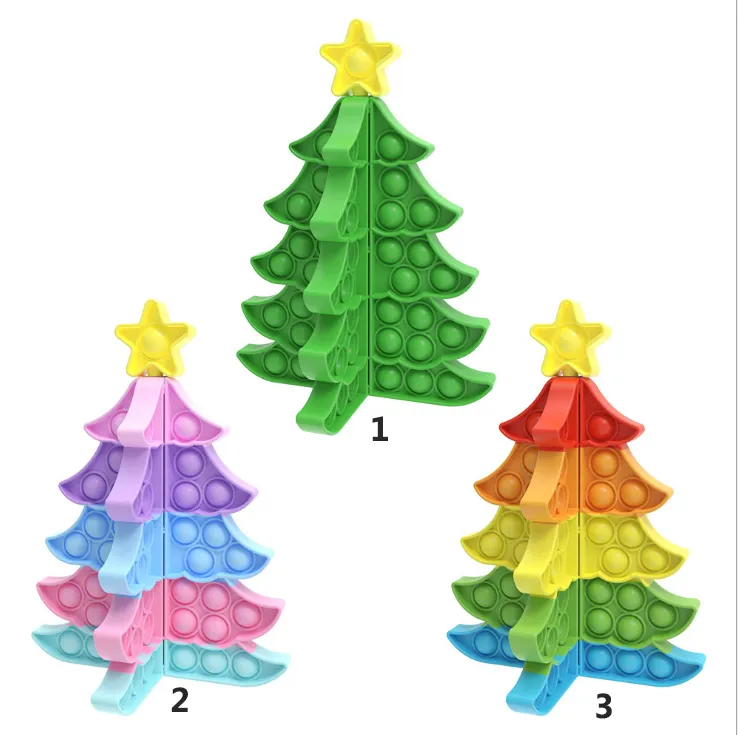Silicone Puzzle Fidget Sensory Toys Jigsaw DIY Snowflake Square Christmas Tree Children Decompression Toys