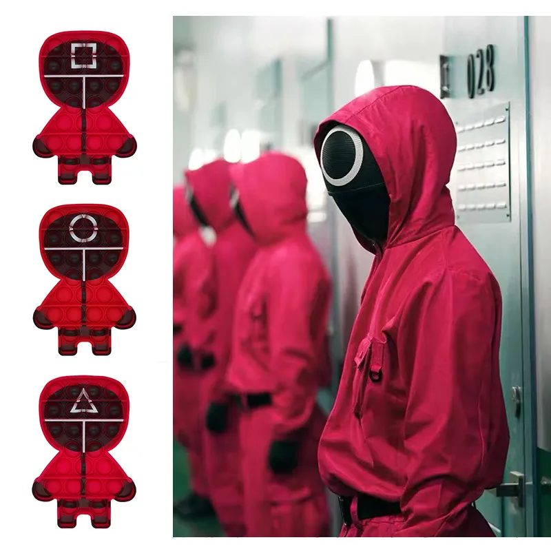 Squid Game Keychain Pop It Bubble Bag Pop It Push Bubble Keychain Fidget Toys Bubble Shoulder Bag for Kids Dancing Cactus