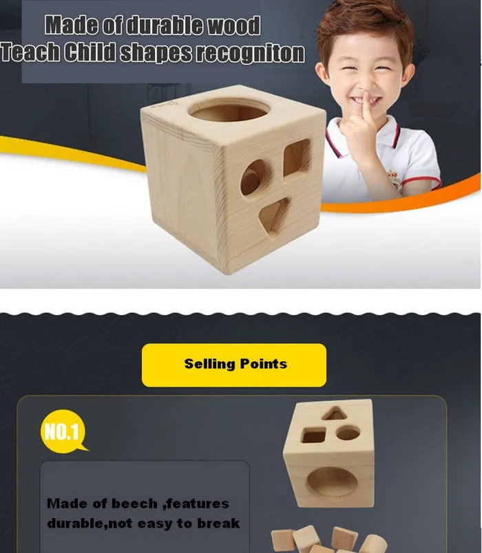 Wooden Activity Box with Geometric Shape Stacking Blocks Set Toy for Kids Educational Shape Sorter for Preschool Baby Boys Girls Toddlers Child Safe Beech Wood