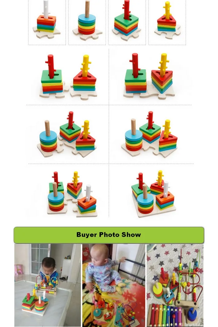 Wooden Beads Maze Abacus Geometric Stacking Blocks Xylophone Set Toy for Kids 1 Year Older Educational Shape Color Sorter Wooden Toy for Baby Boys Girls