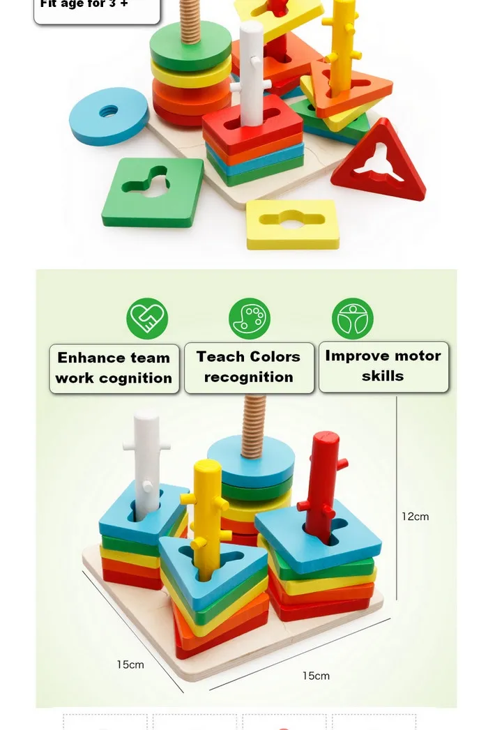 Wooden Beads Maze Abacus Geometric Stacking Blocks Xylophone Set Toy for Kids 1 Year Older Educational Shape Color Sorter Wooden Toy for Baby Boys Girls