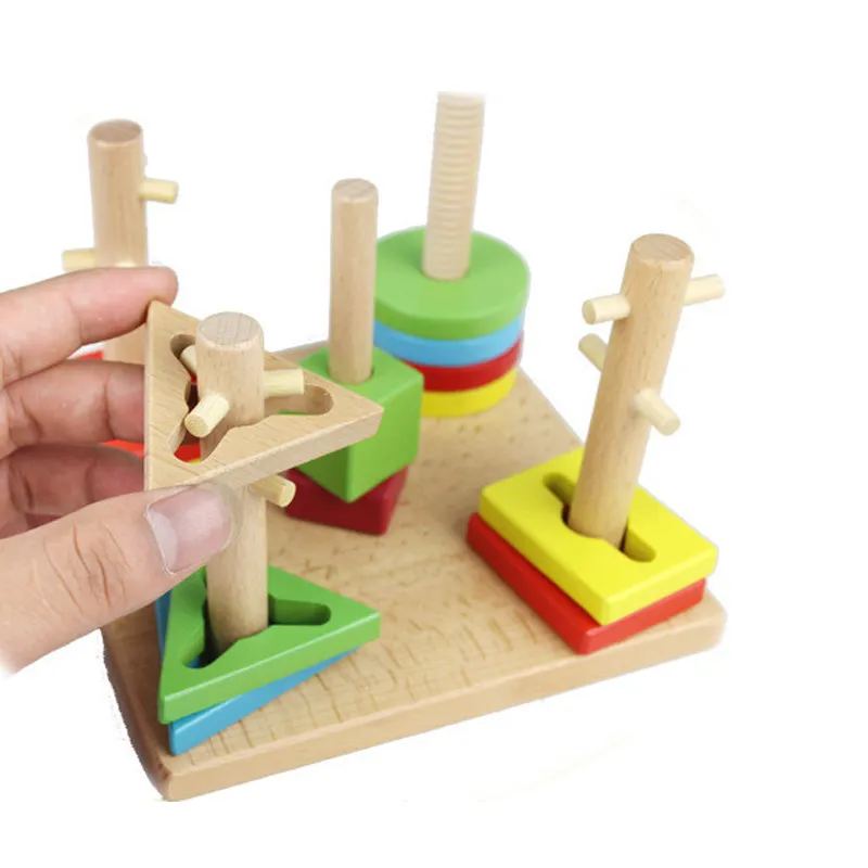Wooden Geometric Stacking Blocks Toy for Kids 1 Year up Educational Color Shape Sorter Montessori Learning Toy for Baby Boys Girls with Storage Board Child Safe Wooden Geometric Stacking Blocks Toy for Kids 1 Year up Educational Color Shape Sorter Montessori Learning Toy for Baby Boys Girls with Storage Board Child Safe