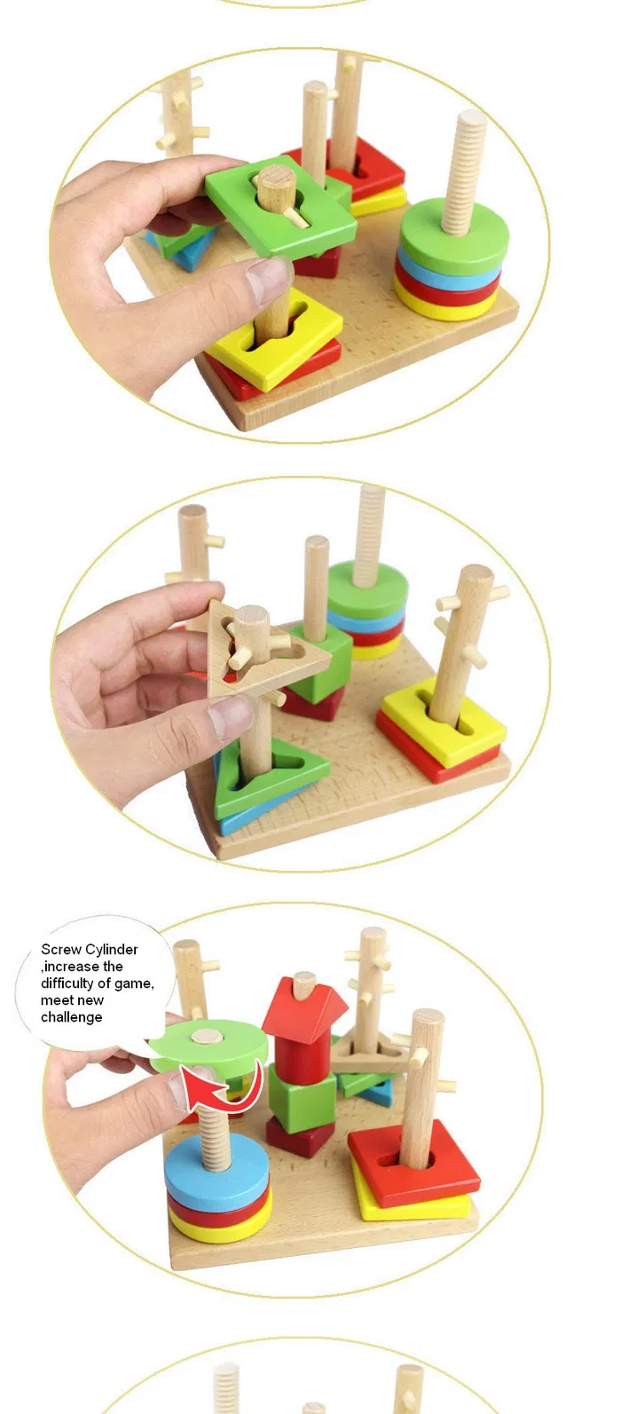 Wooden Geometric Stacking Blocks Toy for Kids 1 Year up Educational Color Shape Sorter Montessori Learning Toy for Baby Boys Girls with Storage Board Child Safe