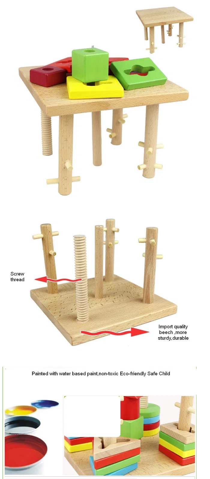 Wooden Geometric Stacking Blocks Toy for Kids 1 Year up Educational Color Shape Sorter Montessori Learning Toy for Baby Boys Girls with Storage Board Child Safe