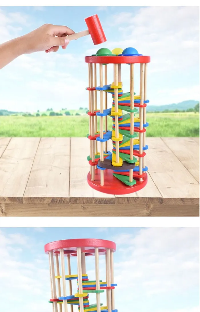 Wooden Hammer Knock Ball Rolling Ladder Children Educational Toys