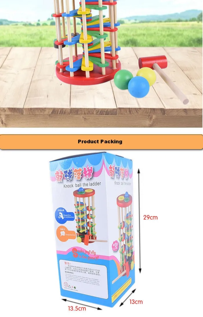 Wooden Hammer Knock Ball Rolling Ladder Children Educational Toys