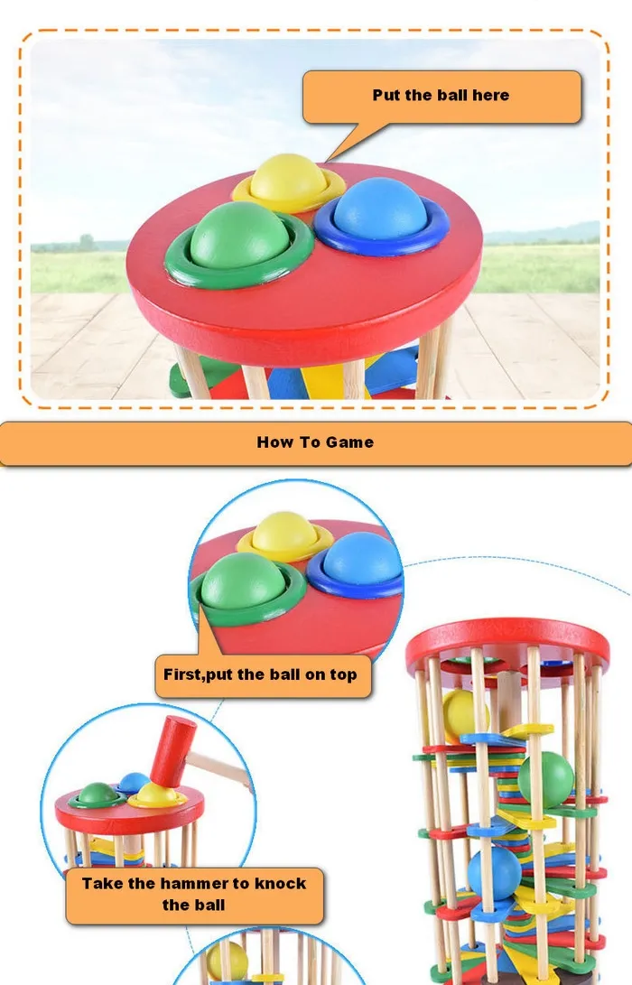 Wooden Hammer Knock Ball Rolling Ladder Children Educational Toys