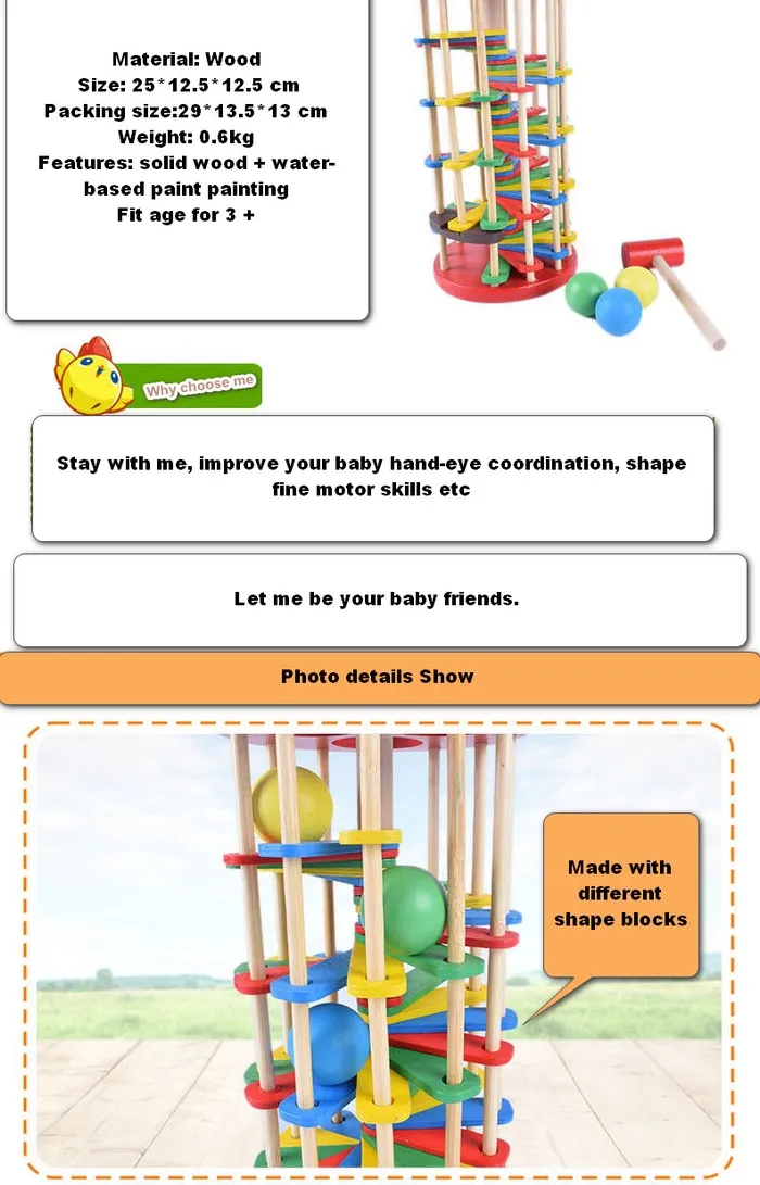 Wooden Hammer Knock Ball Rolling Ladder Children Educational Toys