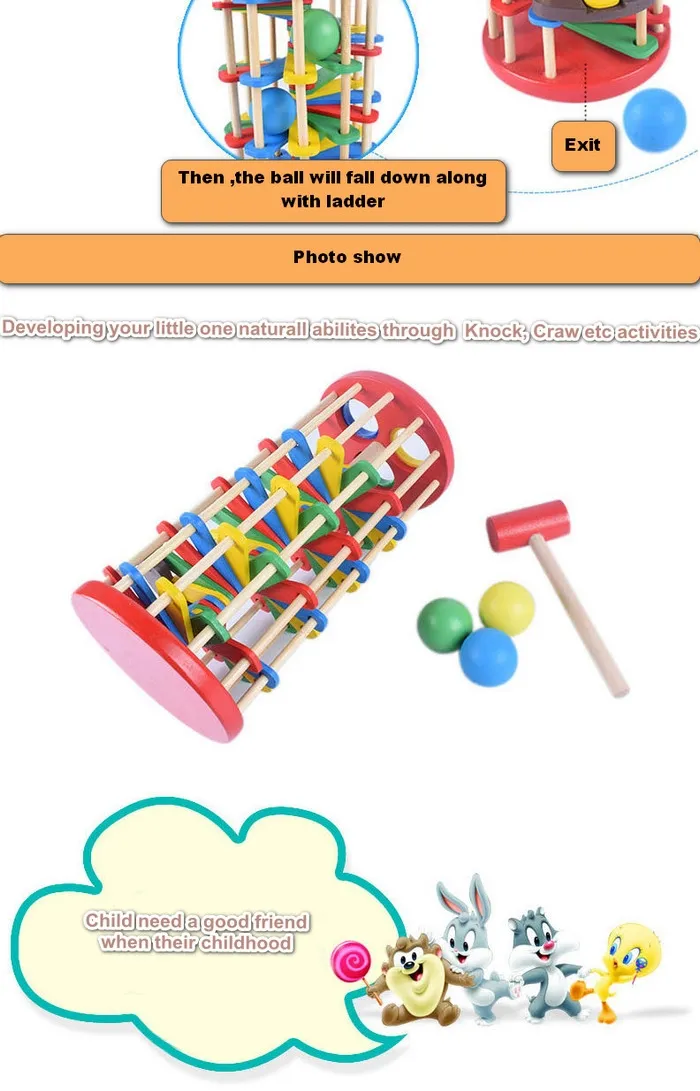 Wooden Hammer Knock Ball Rolling Ladder Children Educational Toys