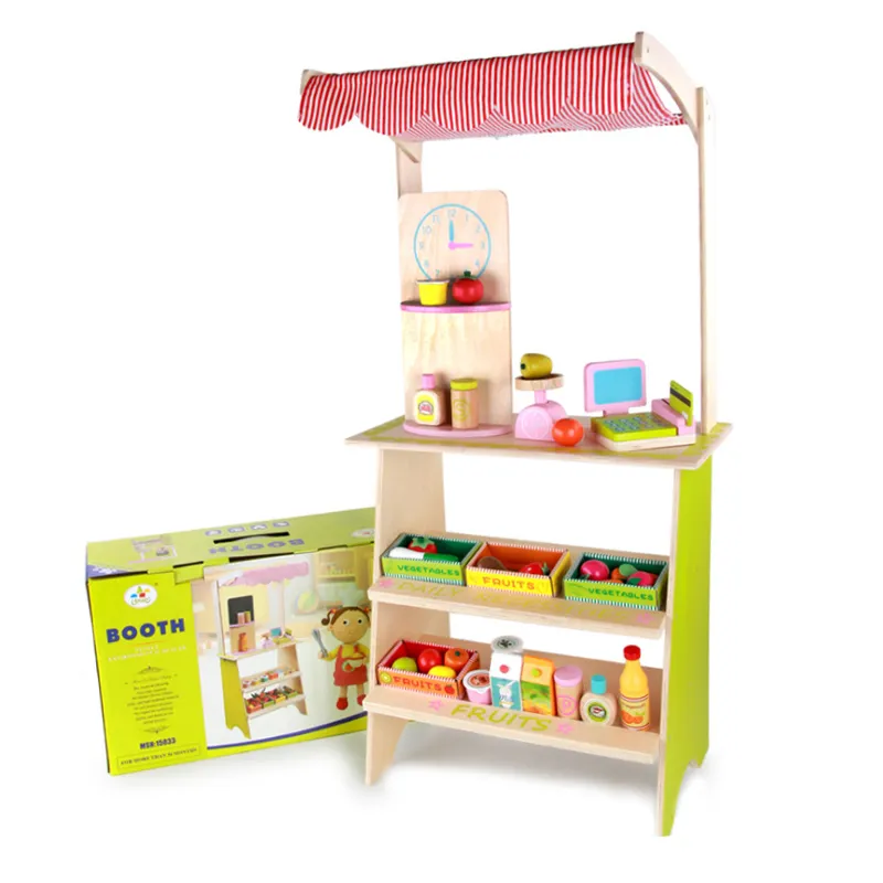 Wooden Market Stall Set Toy for Kids Educational Learning Toy 16 Pack Children Toy Safe Baby Boys with Storage Box