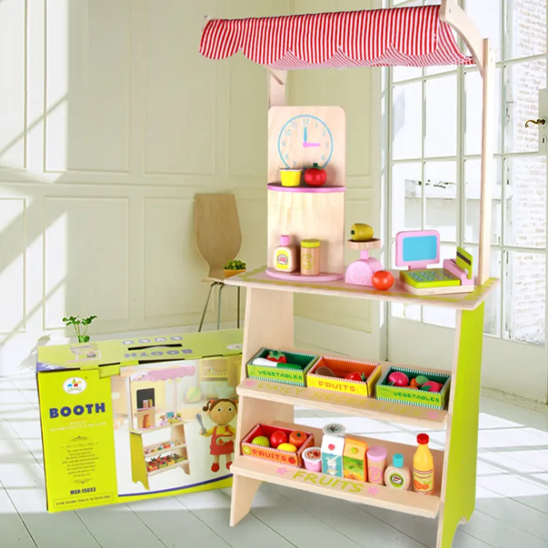 Wooden Market Stall Set Toy for Kids Educational Learning Toy 16 Pack Children Toy Safe Baby Boys with Storage Box