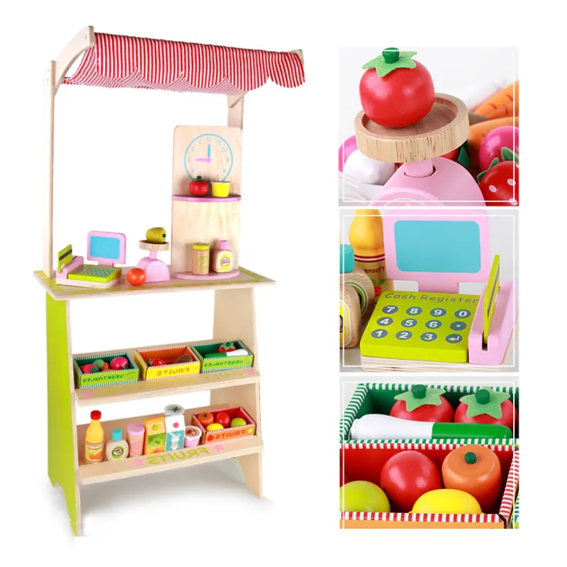 Wooden Market Stall Set Toy for Kids Educational Learning Toy 16 Pack Children Toy Safe Baby Boys with Storage Box