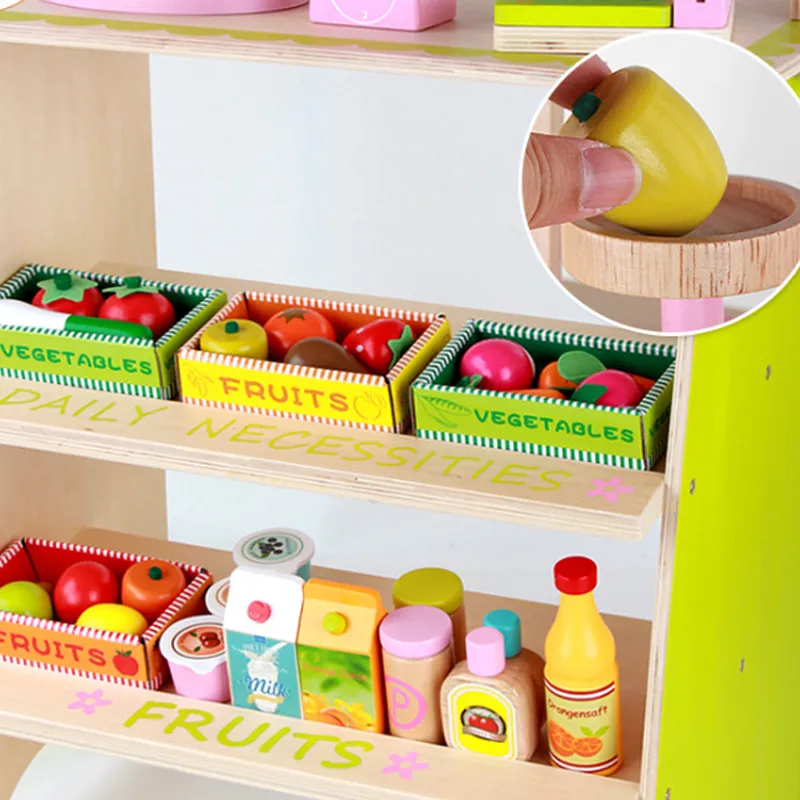 Wooden Market Stall Set Toy for Kids Educational Learning Toy 16 Pack Children Toy Safe Baby Boys with Storage Box