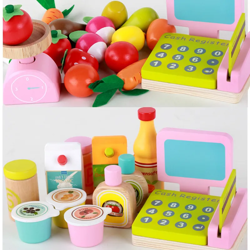 Wooden Market Stall Set Toy for Kids Educational Learning Toy 16 Pack Children Toy Safe Baby Boys with Storage Box