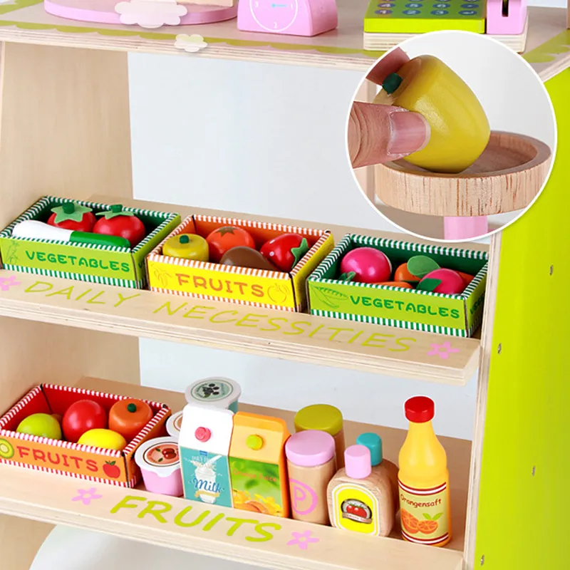 Wooden Market Stall Set Toy for Kids Educational Learning Toy 16 Pack Children Toy Safe Baby Boys with Storage Box