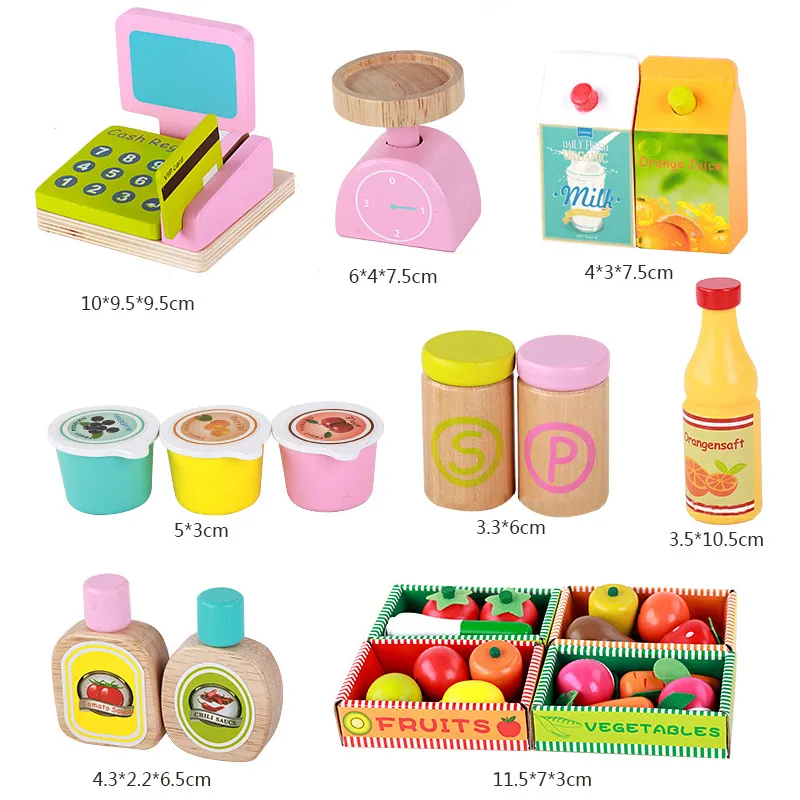 Wooden Market Stall Set Toy for Kids Educational Learning Toy 16 Pack Children Toy Safe Baby Boys with Storage Box