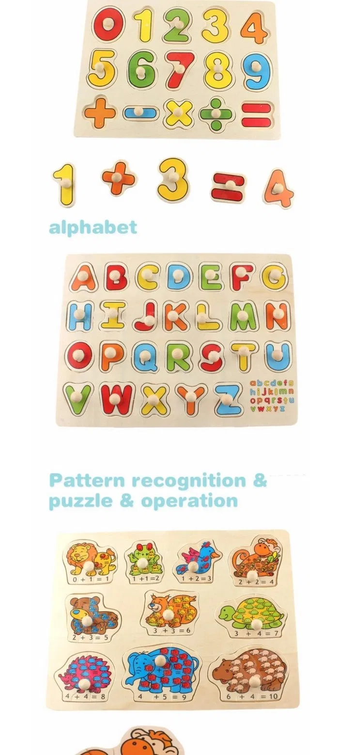 Wooden Numbers Letters Shapes Animals Learning Toy for Kids 1 Year up Educational Montessori Wooden Puzzle Toy for Baby Boys Girls with Storage Board
